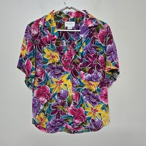 Vintage 70's Christian Dior Floral Rayon Button Up sz‎ 8 Vacation Beach Resort